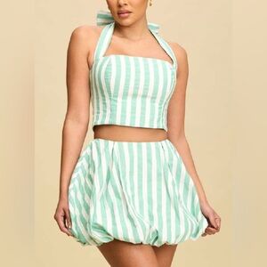 Striped Halter Crop Top and Skirt Set